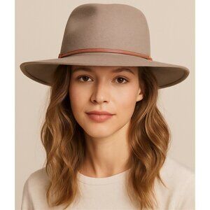 Hat Attack 100% Wool Fedora Wide Brim Taupe Gray Felt Hat Made in USA Boho Chic